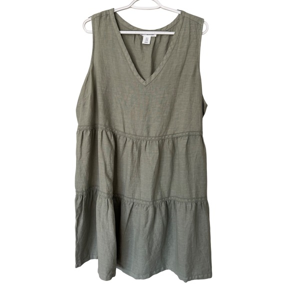 Lucky Brand Dresses & Skirts - Lucky Brand 1X Green 100% Linen Tiered Sleeveless‎ V Neck Casual Dress